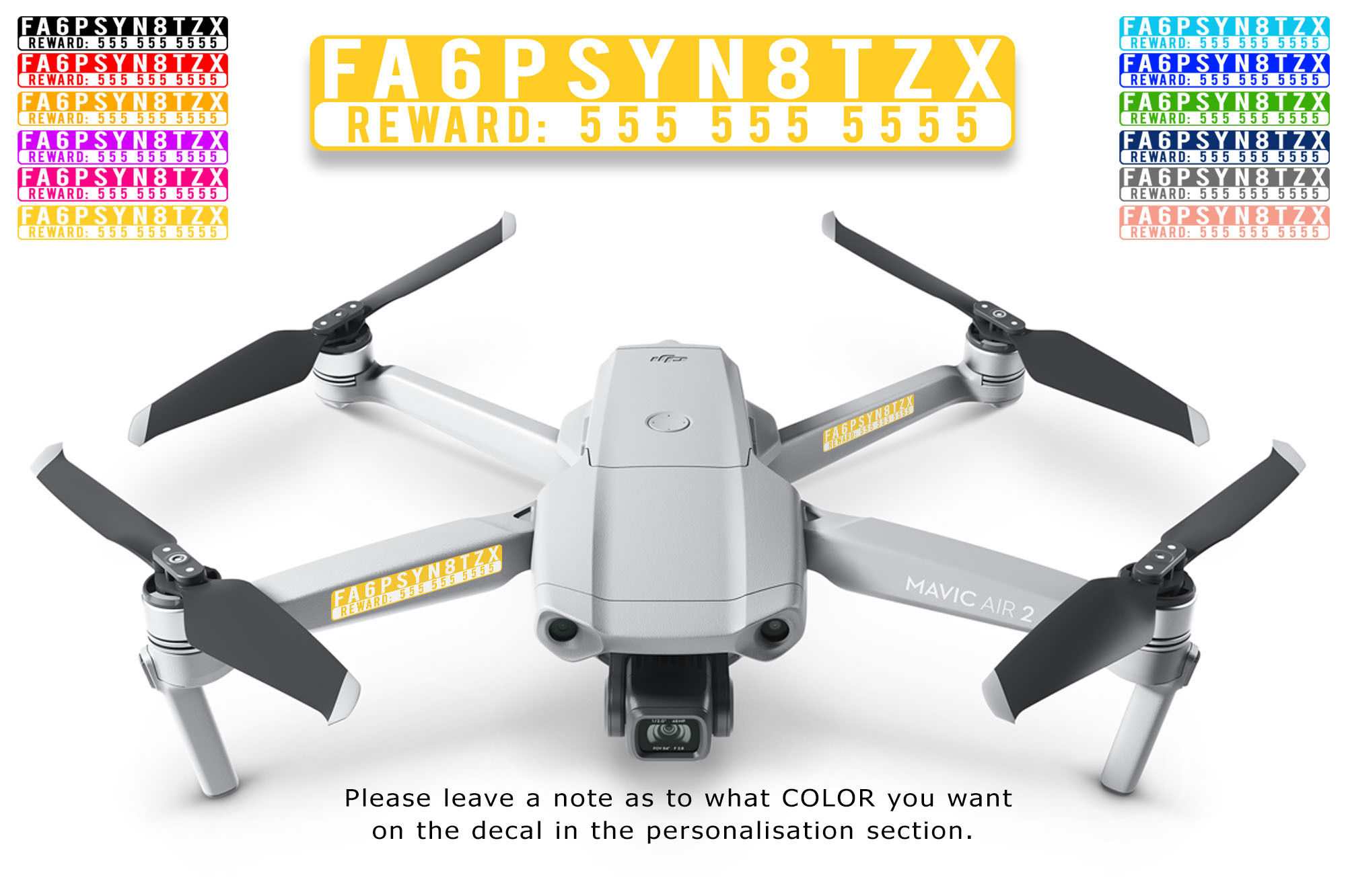 Set of 4 COLORED Required Drone Registration Number Decal Set